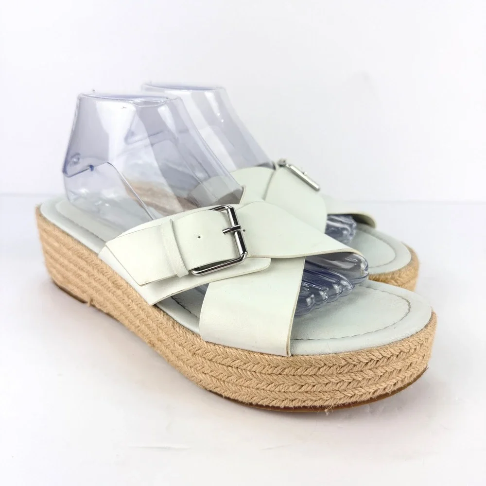 Lane Bryant 11 WIDE Women Espadrille Vegan Platform Sandals White Buckle Slide